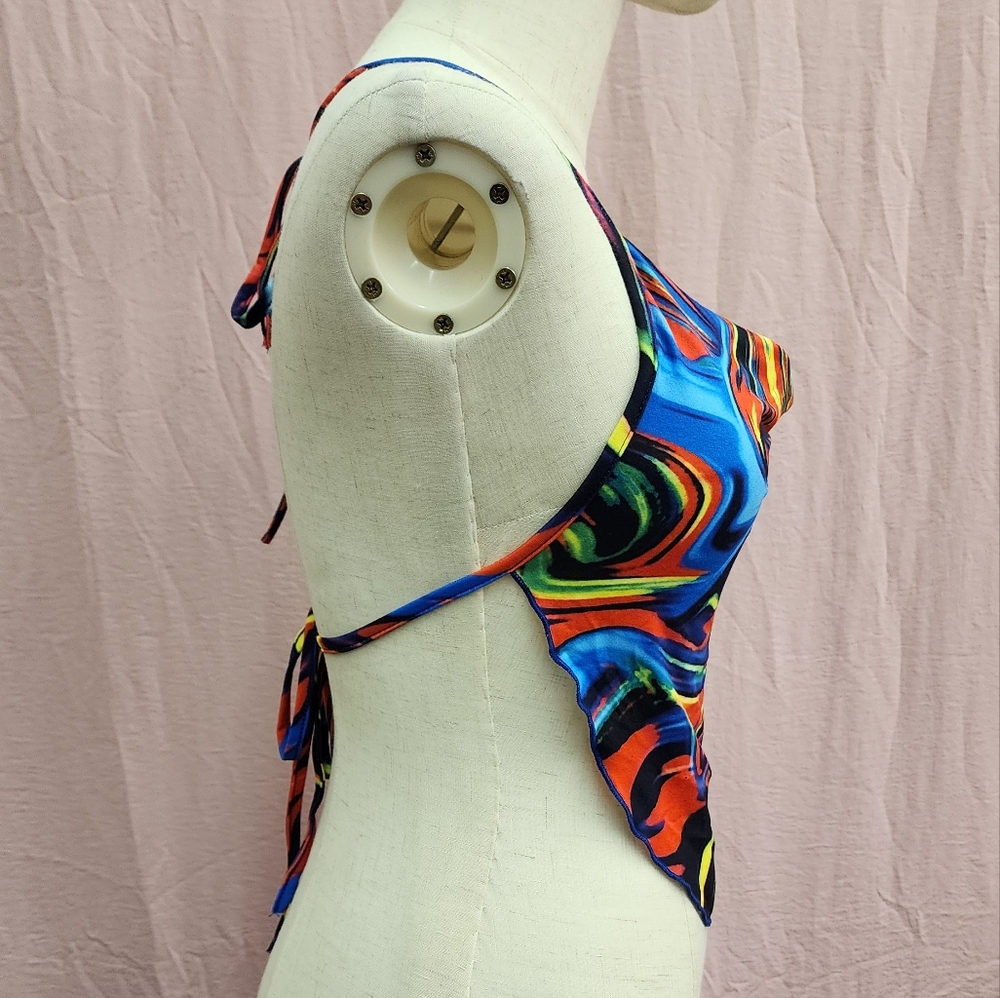 SHEIN BAE Tie Backless Marble Print Halter Top-(X-Small) - Picture 6 of 9